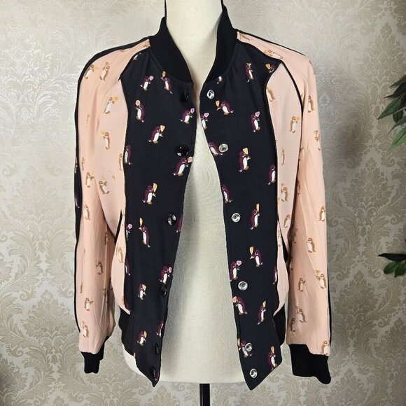 Coach Size 2 Reversible Bomber Varsity Jacket Navy White Penguin  Snap Front - Picture 9 of 16